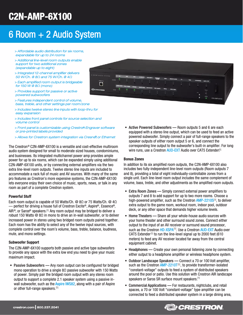 Page 1 de la notice Manuel utilisateur Crestron C2N-AMP-6X100