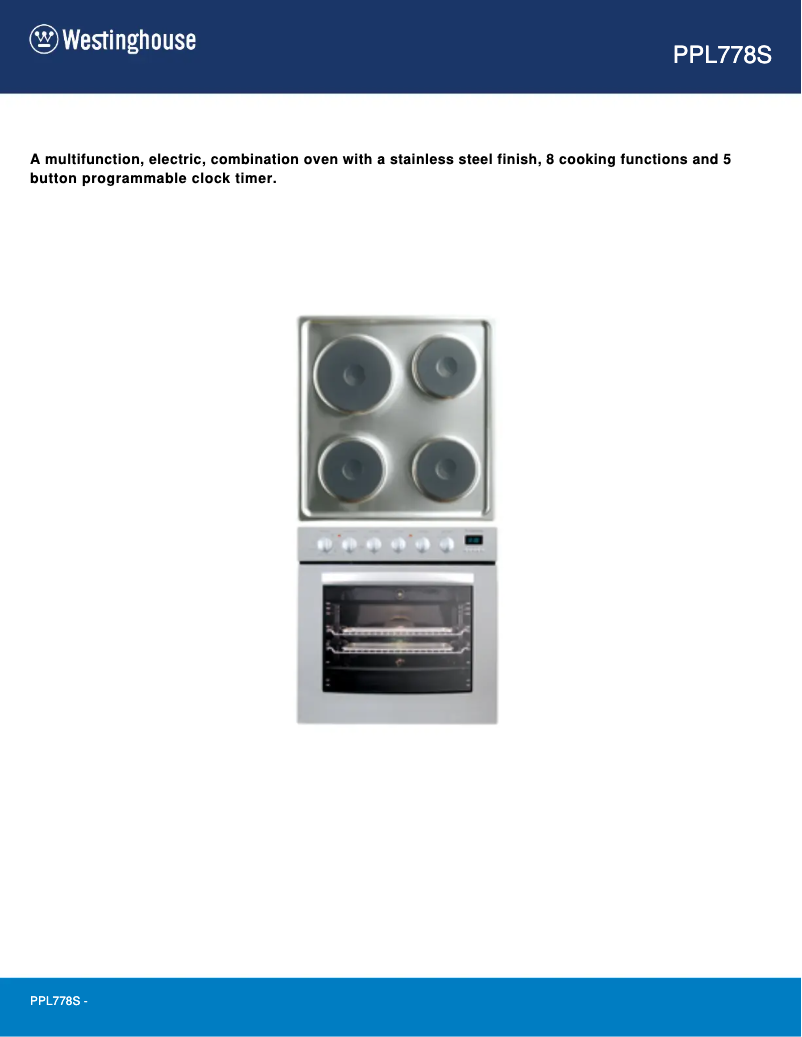Page 1 de la notice Fiche technique Westinghouse PPL778S