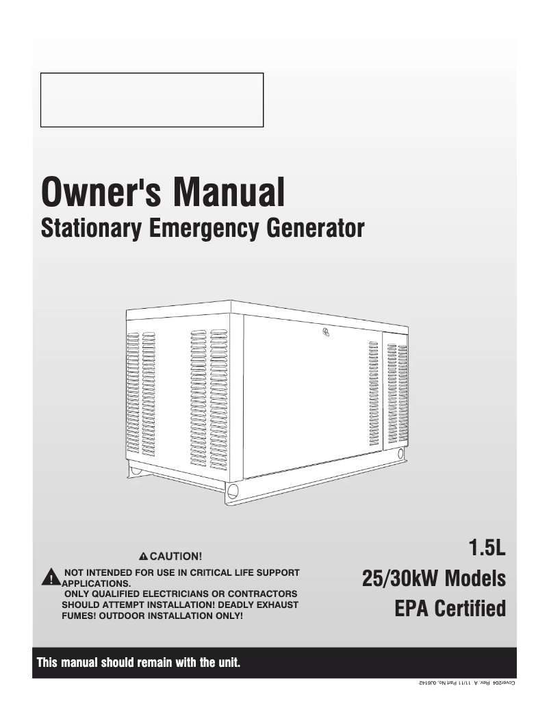 Page n°1 - Manuel utilisateur Generac QT03015GNSX