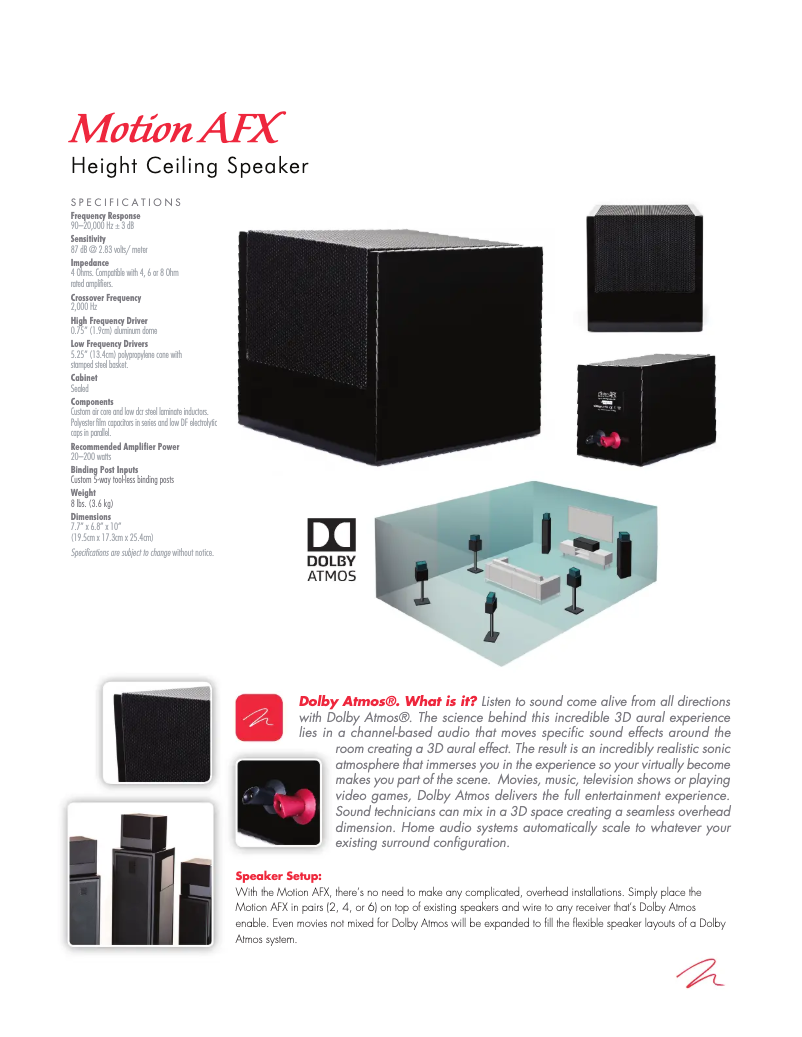 Page 1 de la notice Fiche technique Martin Logan Motion AFX