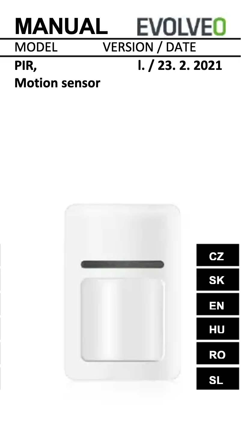 Page 1 de la notice Manuel utilisateur Evolveo PIR