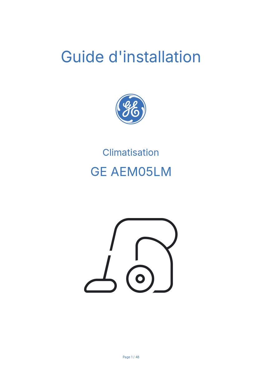 Page n°1 - Guide d'installation GE AEM05LM