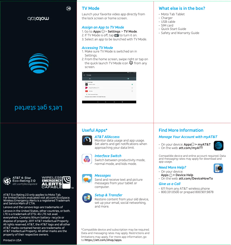 Page 1 de la notice Guide de démarrage rapide Motorola Moto Tab 4 Plus