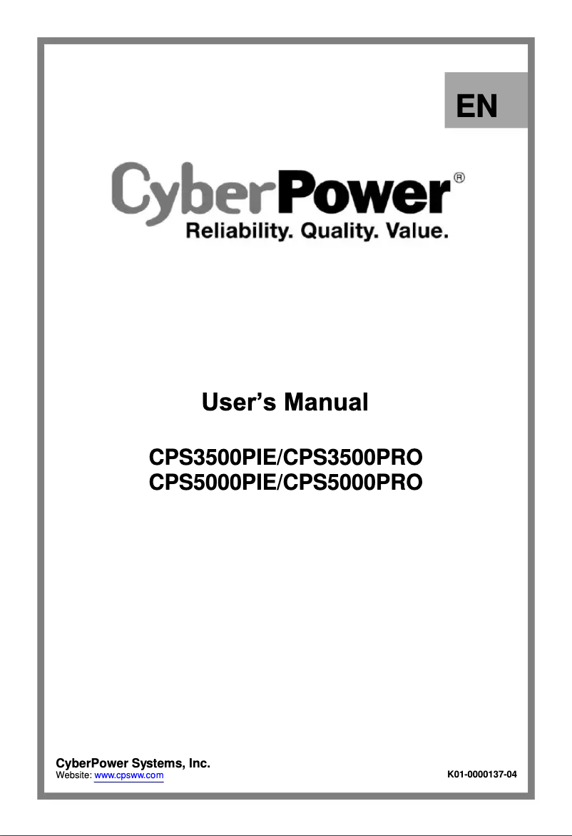 Page 1 de la notice Manuel utilisateur CyberPower CPS3500PIE