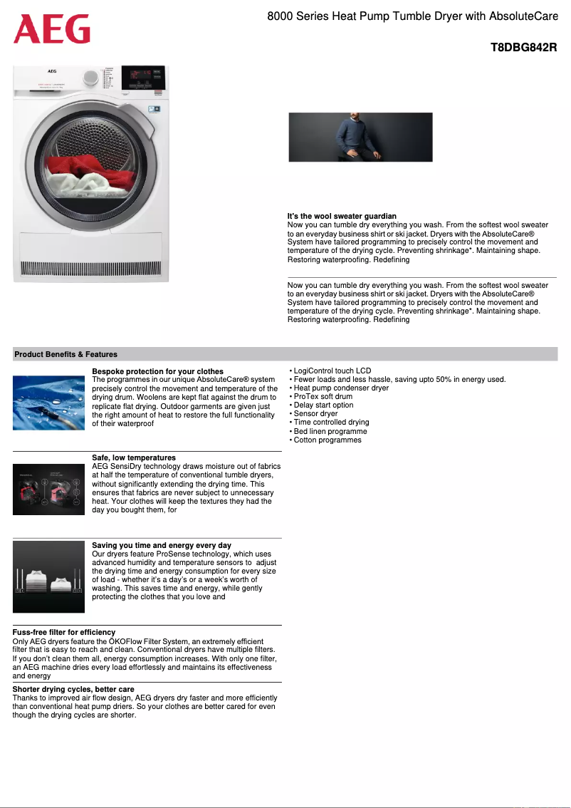 Image de la première page du manuel de l'appareil T8DBG842R