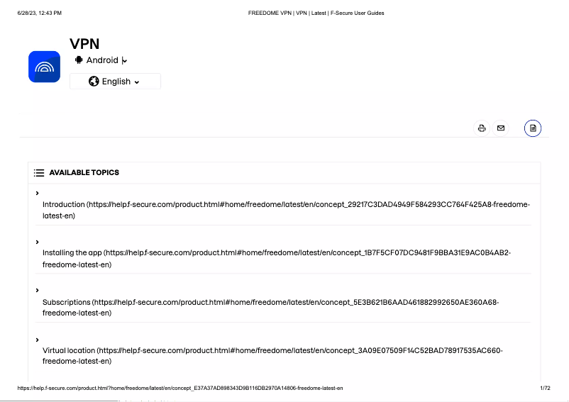 Image de la première page du manuel de l'appareil Freedome