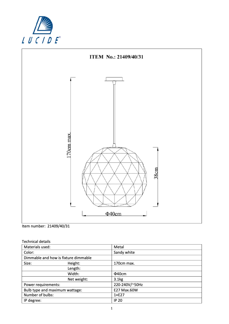 Page n°1 - Manuel utilisateur Lucide Otona 21409/40/31