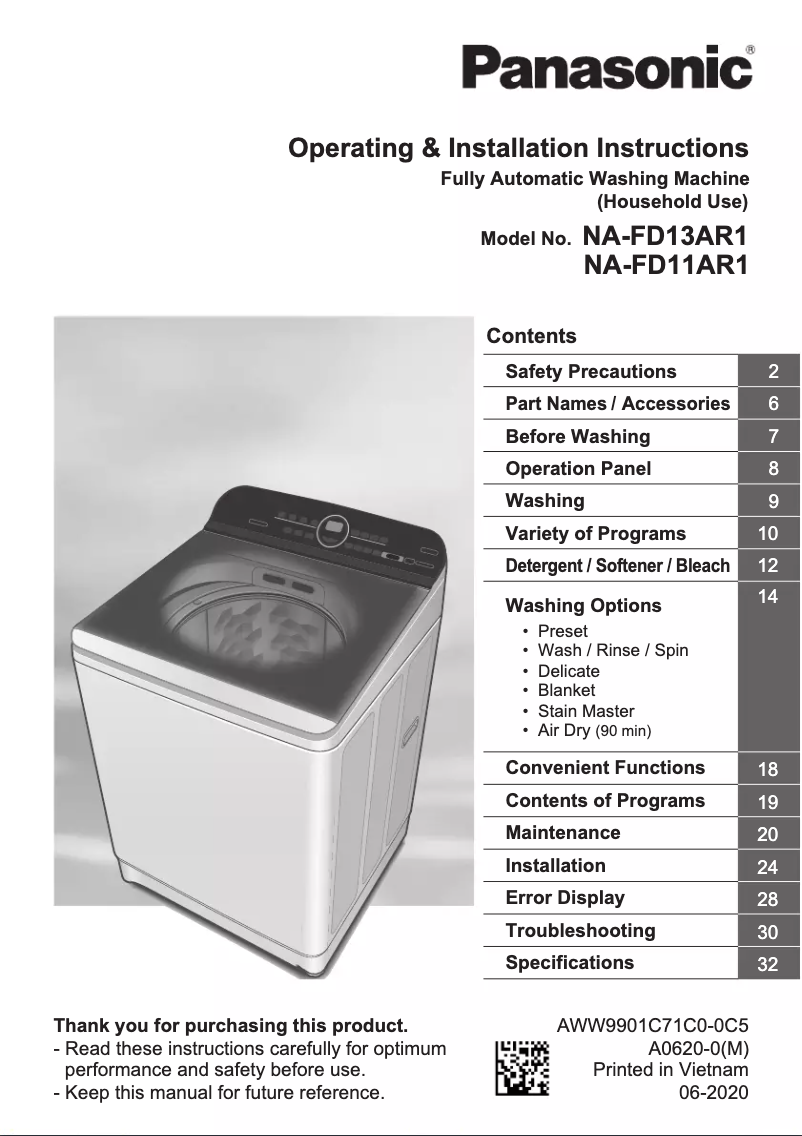 Page 1 de la notice Manuel utilisateur Panasonic NA-FD13AR1