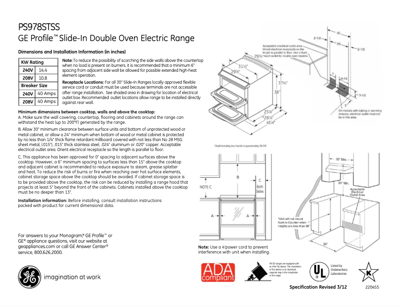 Page 1 de la notice Fiche technique GE Profile PS978STSS