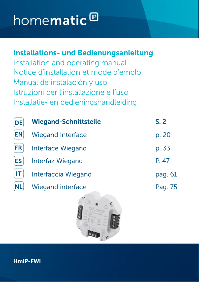 Page 1 de la notice Manuel utilisateur Homematic IP HMIP-FWI