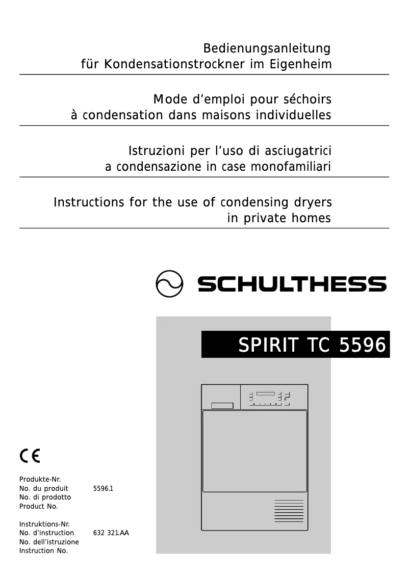 Page 1 de la notice Manuel utilisateur Schulthess Spirit TC 5596