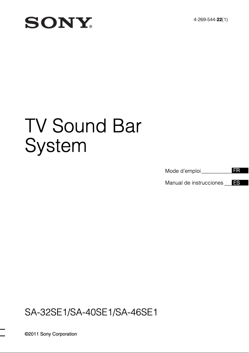 Page 1 de la notice Manuel utilisateur Sony SA-32SE1
