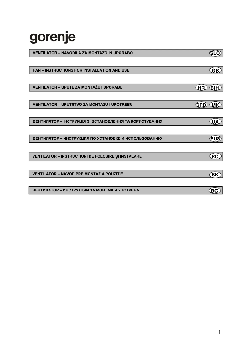 Page n°1 - Guide d'installation Gorenje BVX120WTS