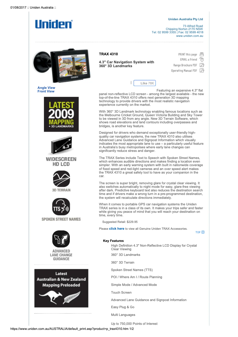 Page 1 de la notice Manuel utilisateur Uniden TRAX 4310