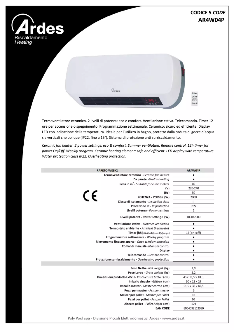 Image de la première page du manuel de l'appareil AR4W04P