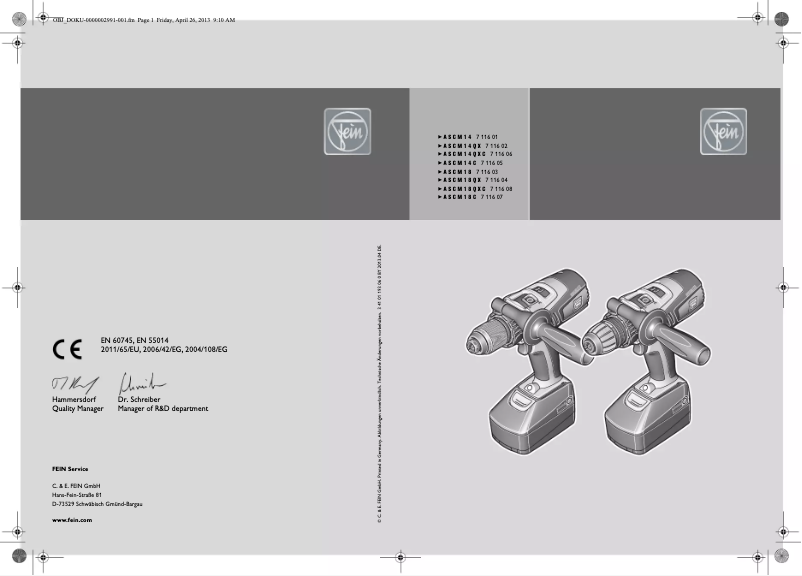 Page 1 de la notice Manuel utilisateur Fein ASCM 18 QX
