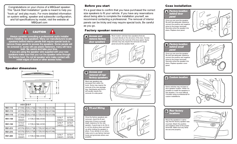 Página 1 del manual Guía de inicio rápido MB Quart RK1-116