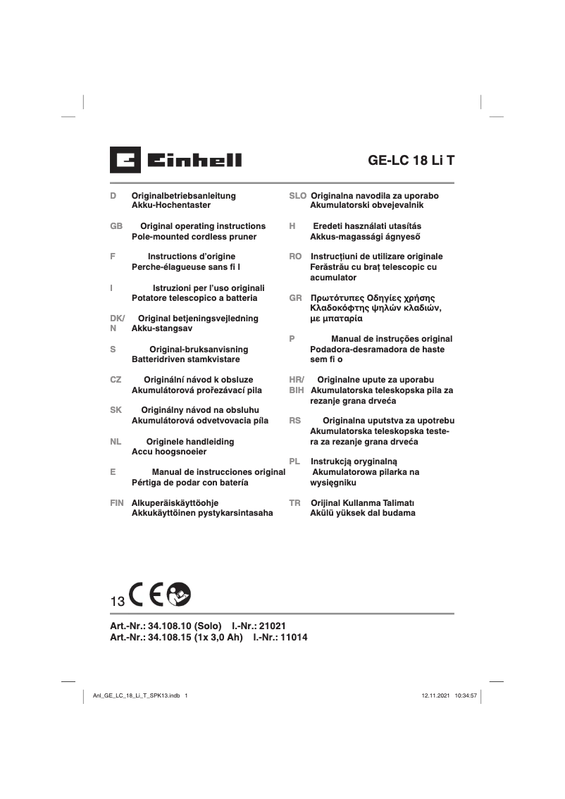 Image de la première page du manuel de l'appareil GE-LC 18 Li T-Solo