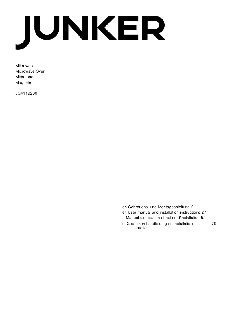 Page 1 de la notice Manuel utilisateur Junker JG4119260