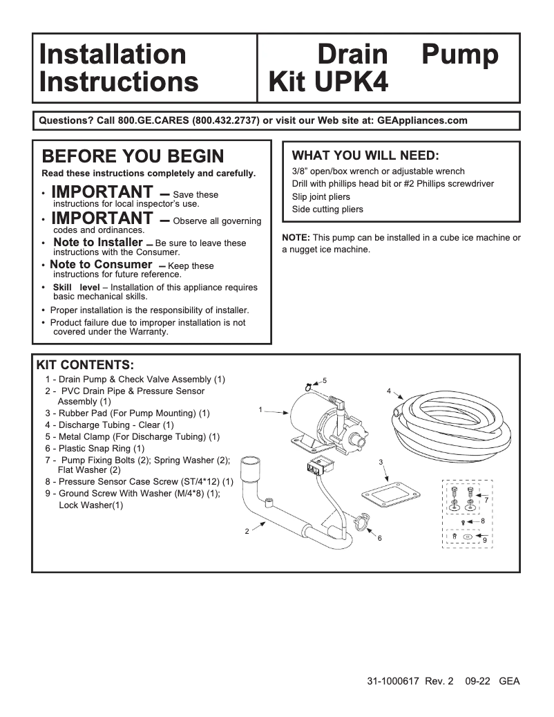 Page 1 de la notice Manuel utilisateur GE UPK4