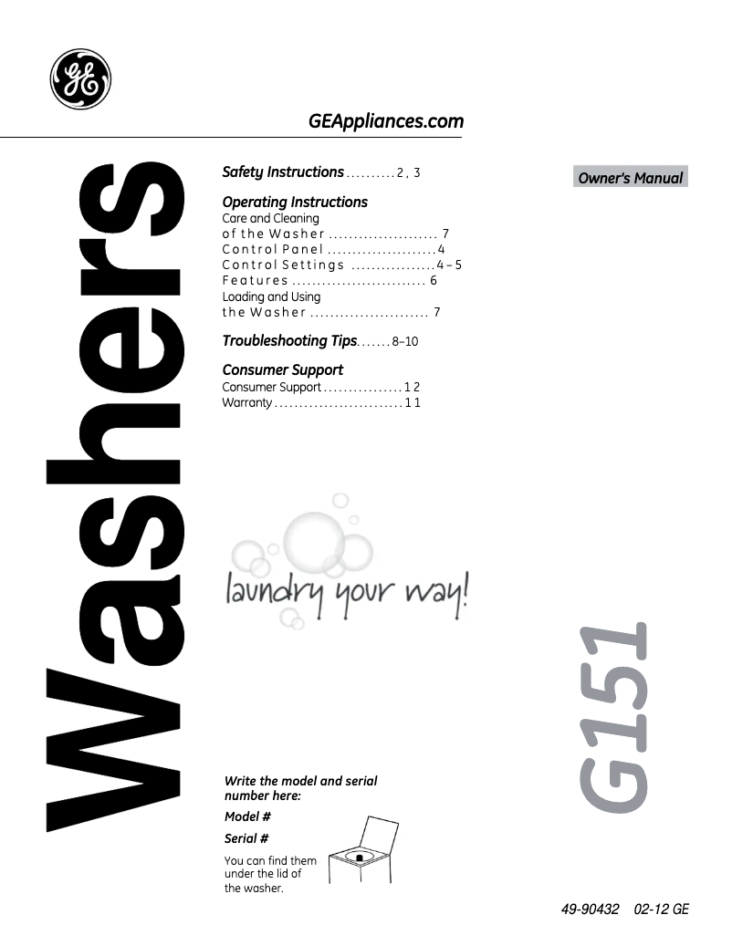 Page n°1 - Mode d'emploi GE GTWN5450DWW