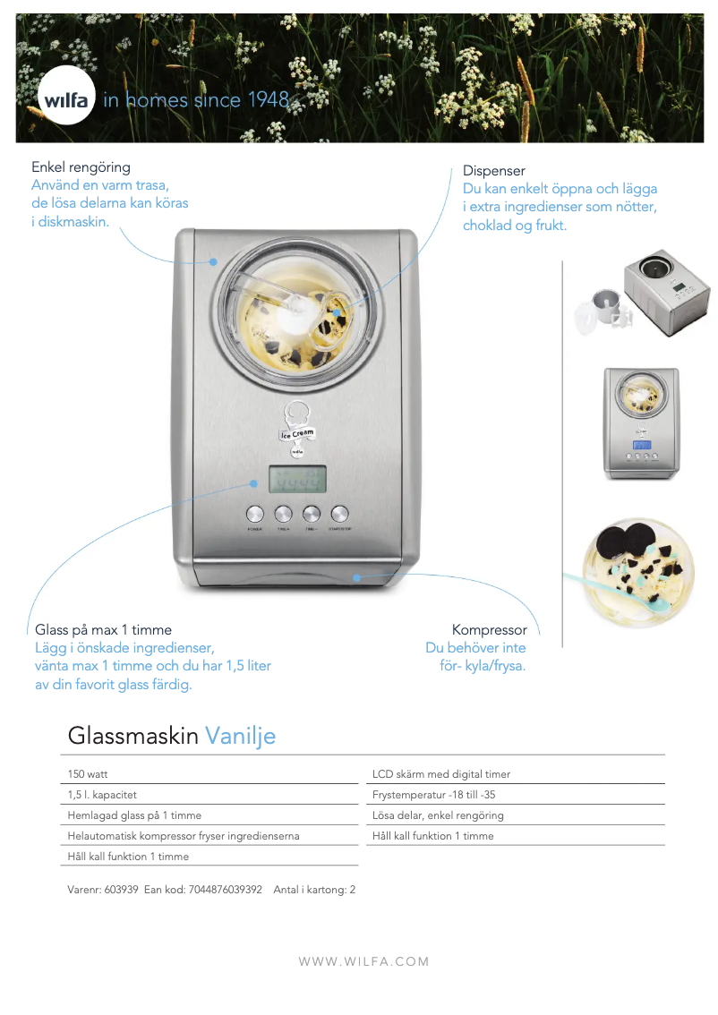 Page 1 de la notice Fiche technique Wilfa Vanilje XL ICM-2SB