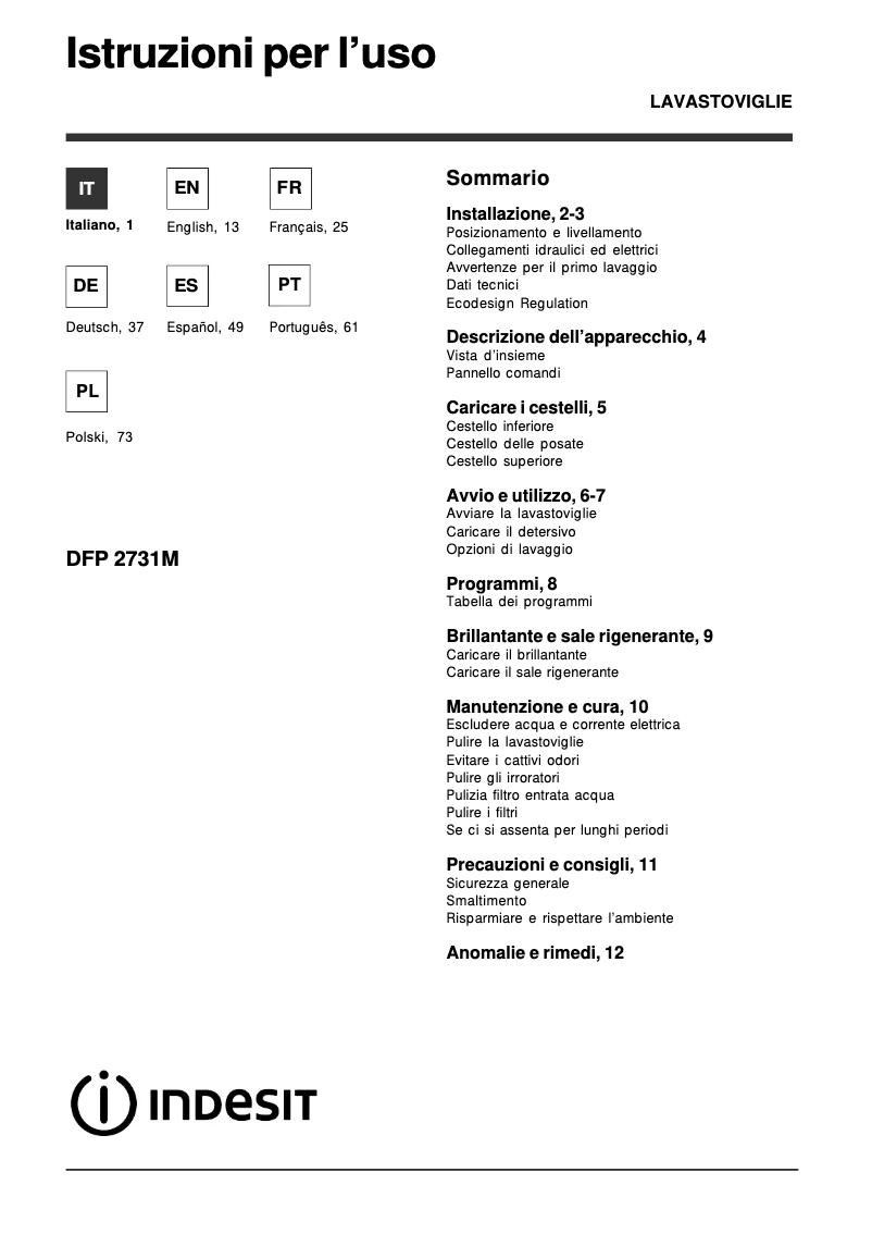 Page n°1 - Manuel utilisateur Indesit DFP 2731M NX EU