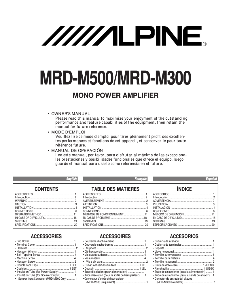Page 1 de la notice Manuel utilisateur Alpine MRD-M300
