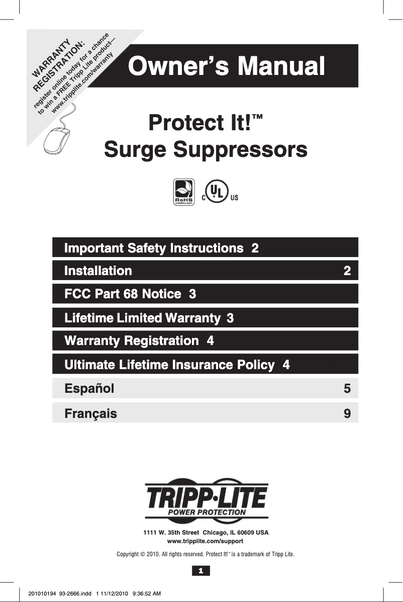 Page n°1 - Manuel utilisateur Tripp Lite Protect It! TLP808B