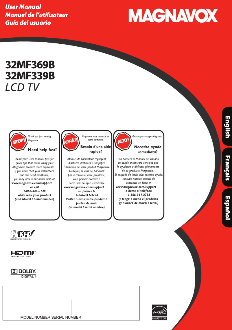 Image de la première page du manuel de l'appareil Magnavox 32MF369B