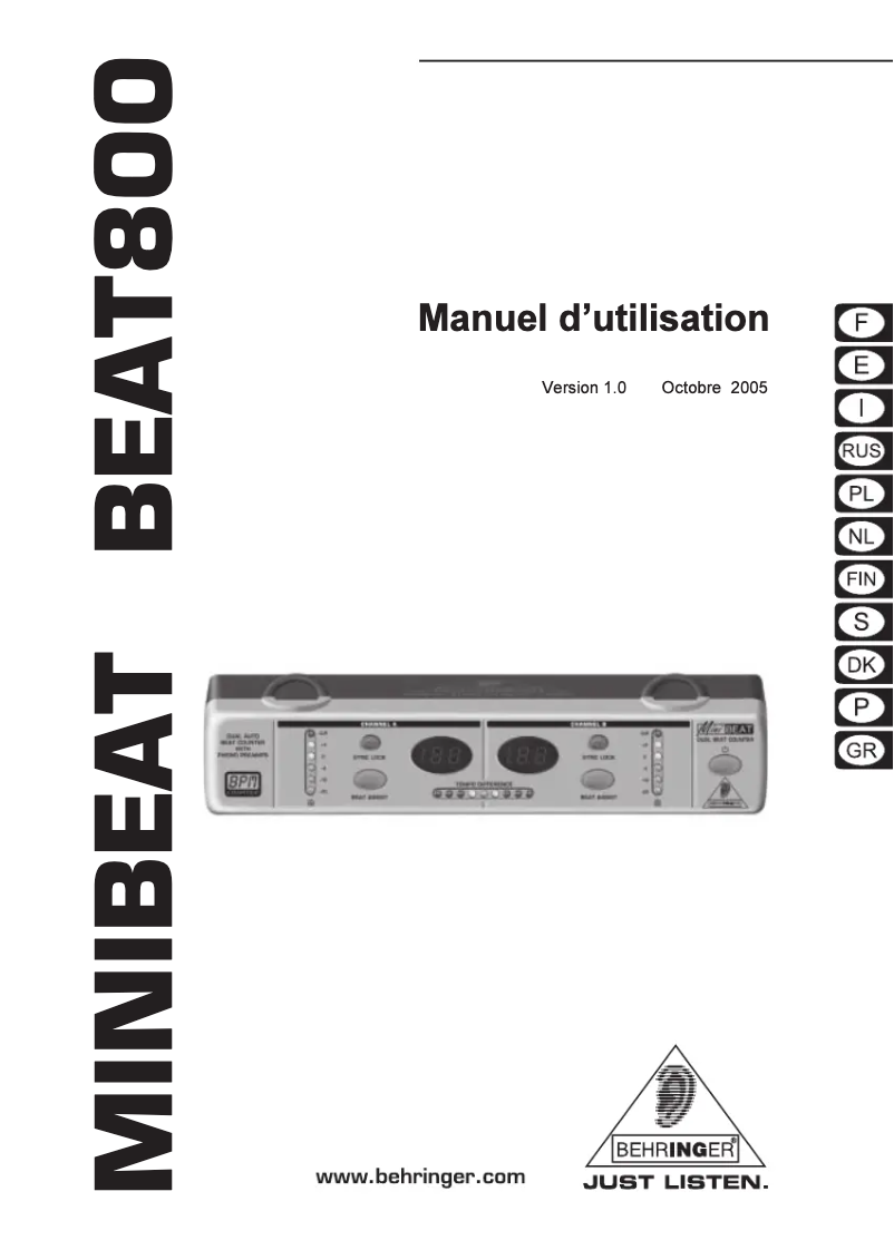Page 1 de la notice Manuel utilisateur Behringer Minibeat BEAT800
