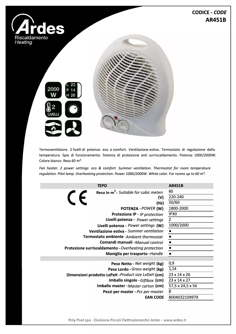 Page 1 de la notice Fiche technique Ardes AR451B