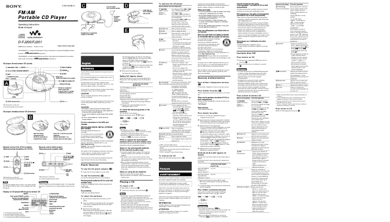 Page 1 de la notice Manuel utilisateur Sony D-FJ201