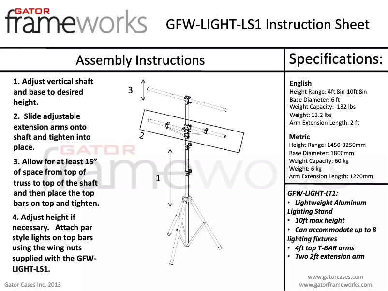 Page 1 de la notice Manuel utilisateur Gator GFW-LIGHT-LS1