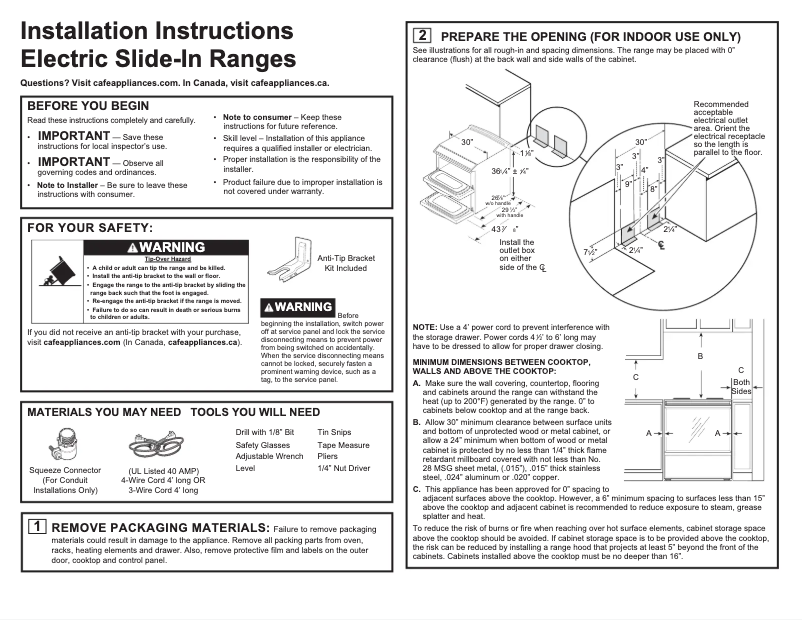 Page n°1 - Guide d'installation GE CHS950P3MD1