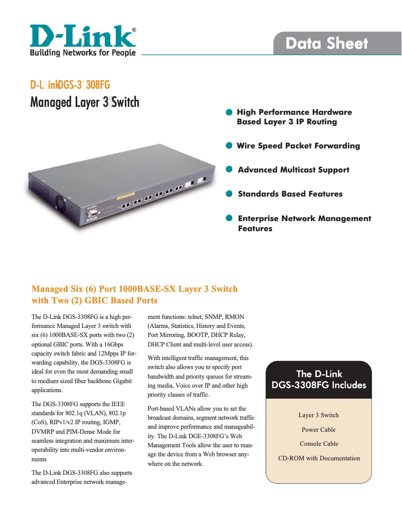 Page 1 de la notice Fiche technique D-Link DGS-3308FG