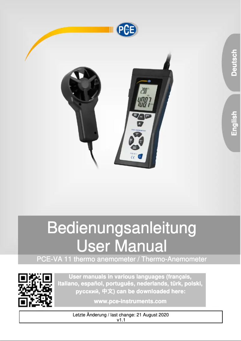 Page n°1 - Manuel utilisateur PCE Instruments PCE-VA 11