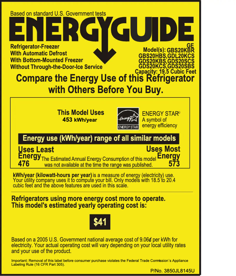 Page n°1 - Label énergétique GE GDS20KBSBB