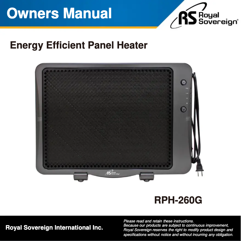 Page n°1 - Manuel utilisateur Royal Sovereign RPH-260G