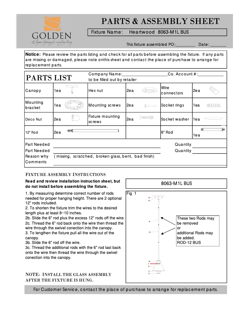 Page n°1 - Manuel utilisateur Golden Lighting Heartwood 8063-M1L BUS