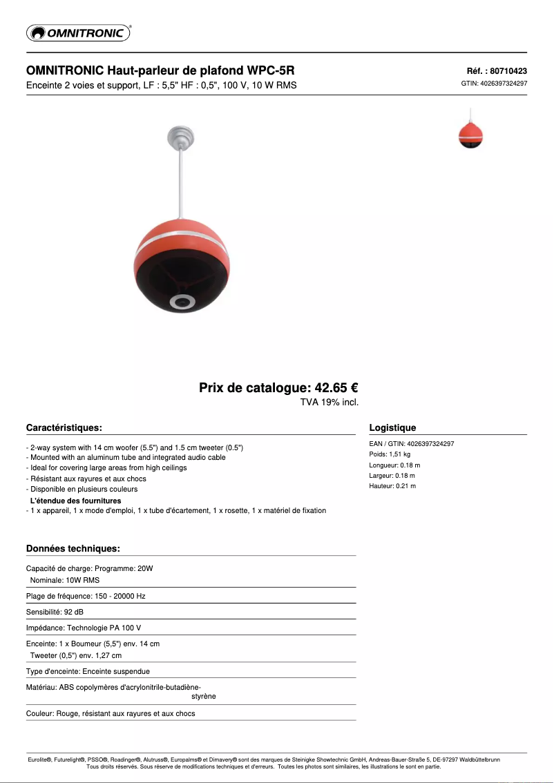 Page n°1 - Fiche technique Omnitronic WPC-5R
