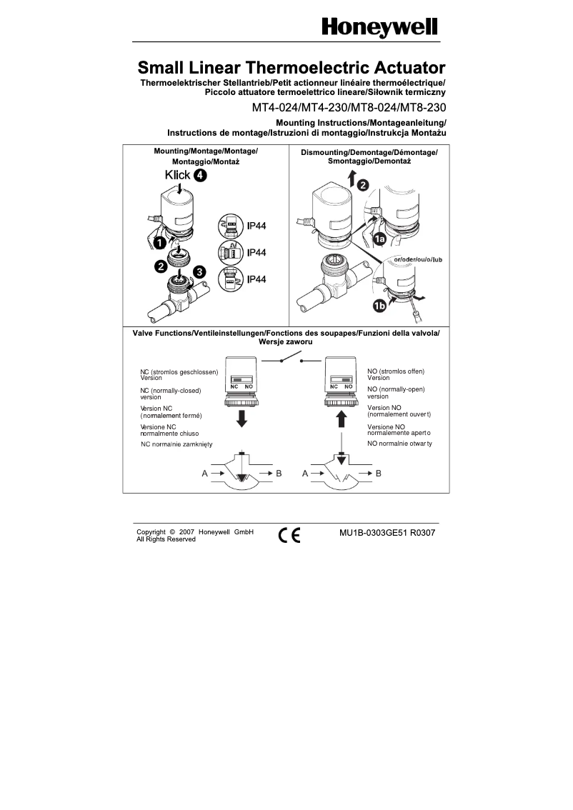 Page n°1 - Manuel utilisateur Honeywell MT8-230