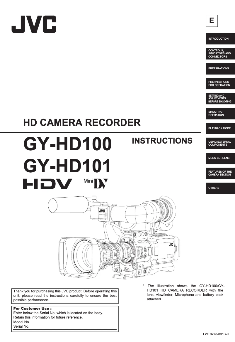 Page n°1 - Manuel utilisateur JVC GY-HD100U