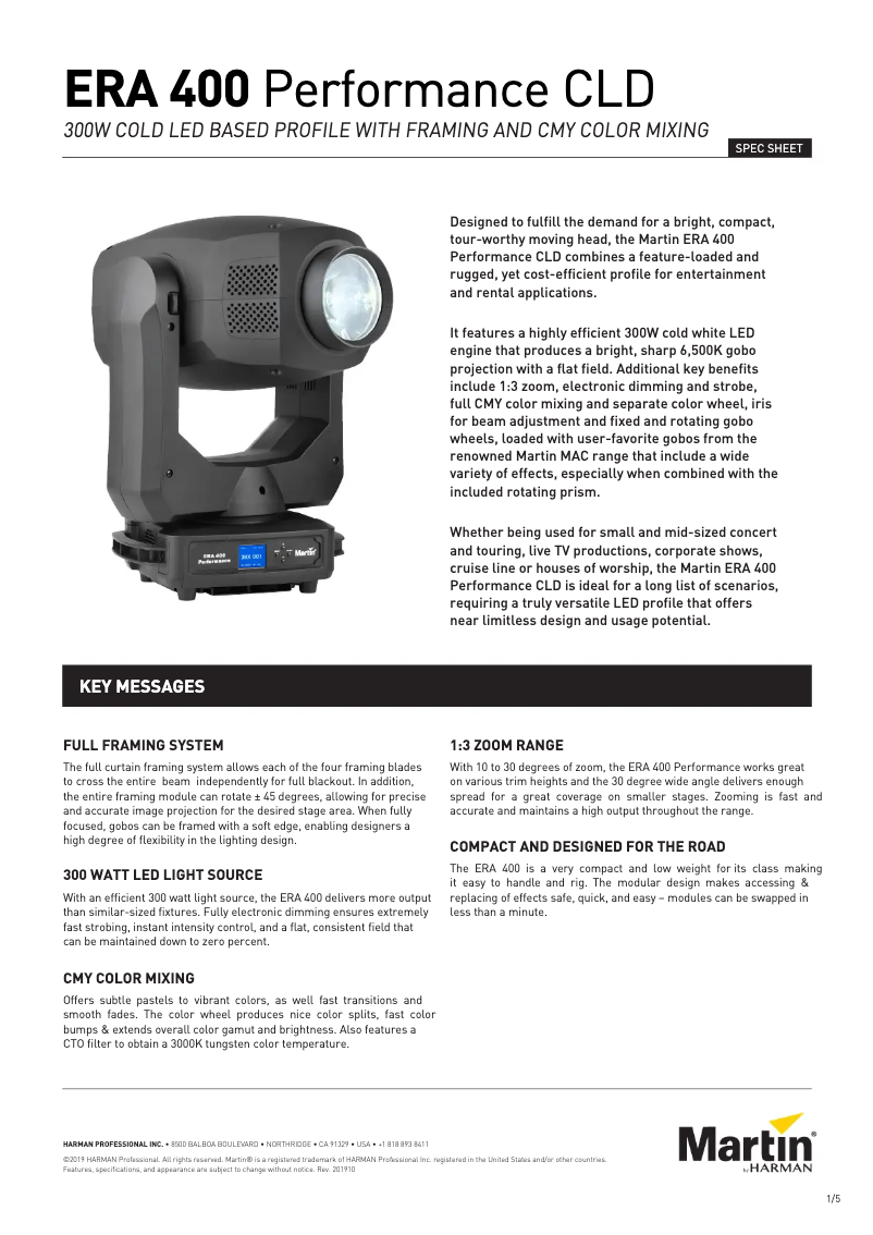 Page n°1 - Fiche technique Martin ERA 400 Performance CLD