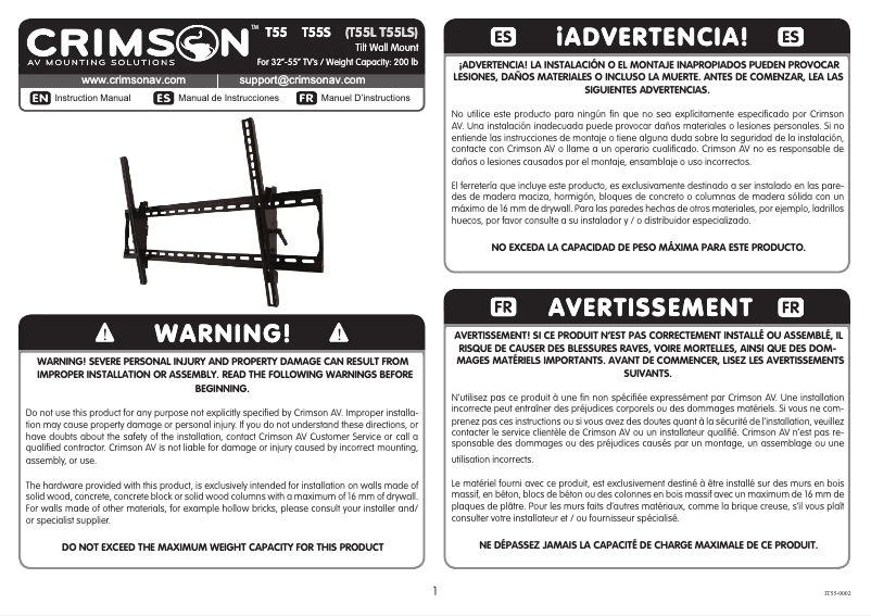 Page 1 de la notice Manuel utilisateur Crimson T55