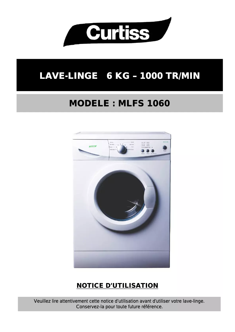 Page 1 de la notice Manuel utilisateur Curtiss MLFS 1060