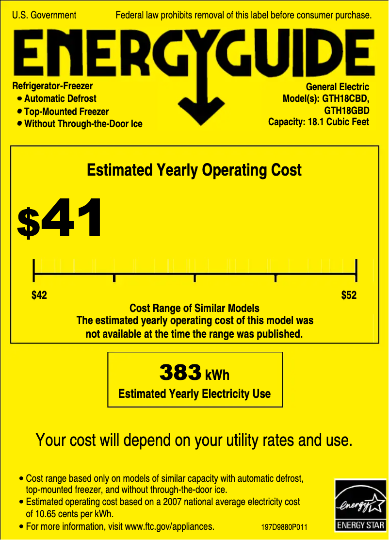 Page n°1 - Label énergétique GE GTH18CBDRCC