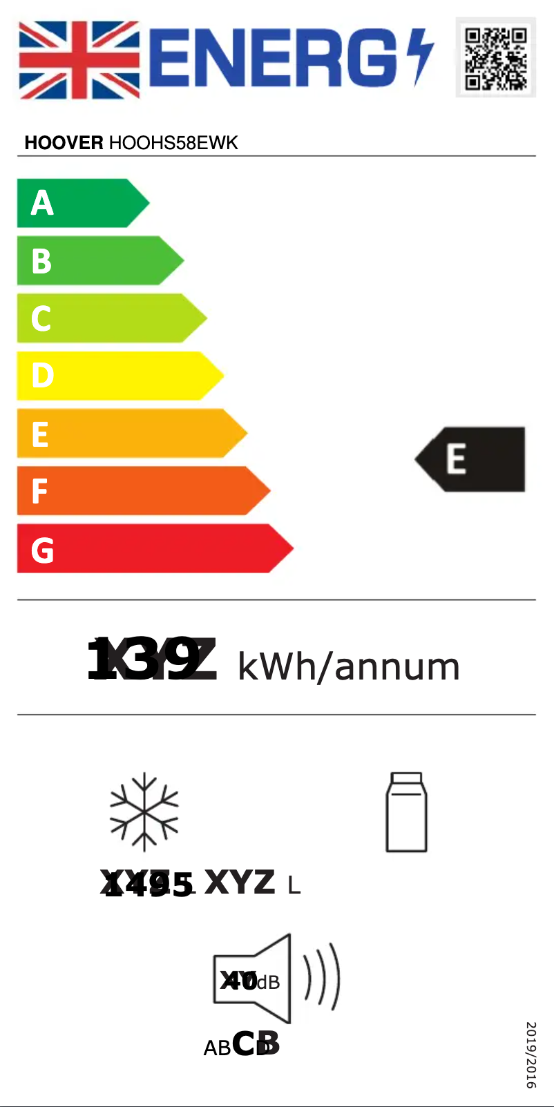 Page n°1 - Label énergétique Hoover HOOHS58EWK