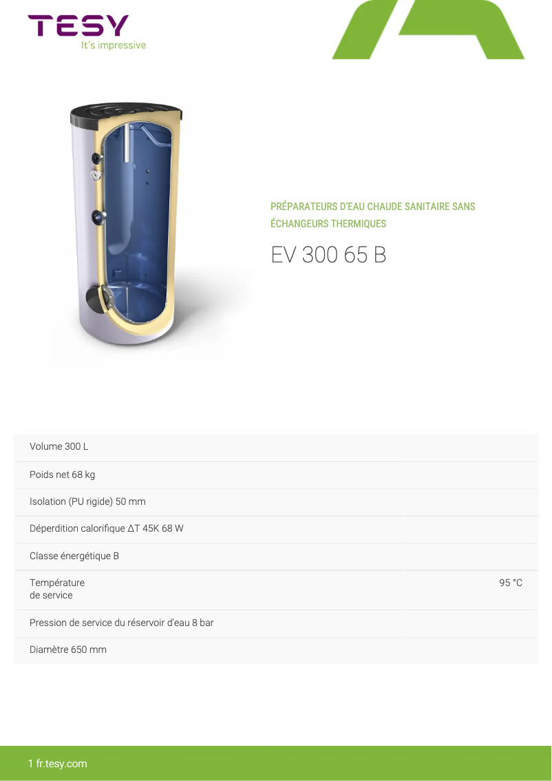 Página 1 del manual Ficha técnica Tesy EV 300 65 B