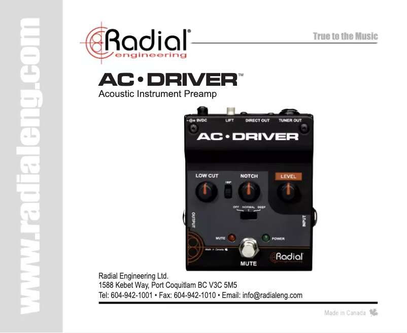 Page 1 de la notice Manuel utilisateur Radial Engineering AC-Driver